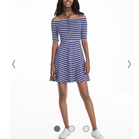White House Black Market Off The Shoulder Stripped Sneaker Dress - Picture 3 of 16